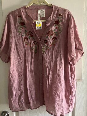 Forgotten Grace Pink Rayon Short Sleeve Top Embroidered Size 2X.